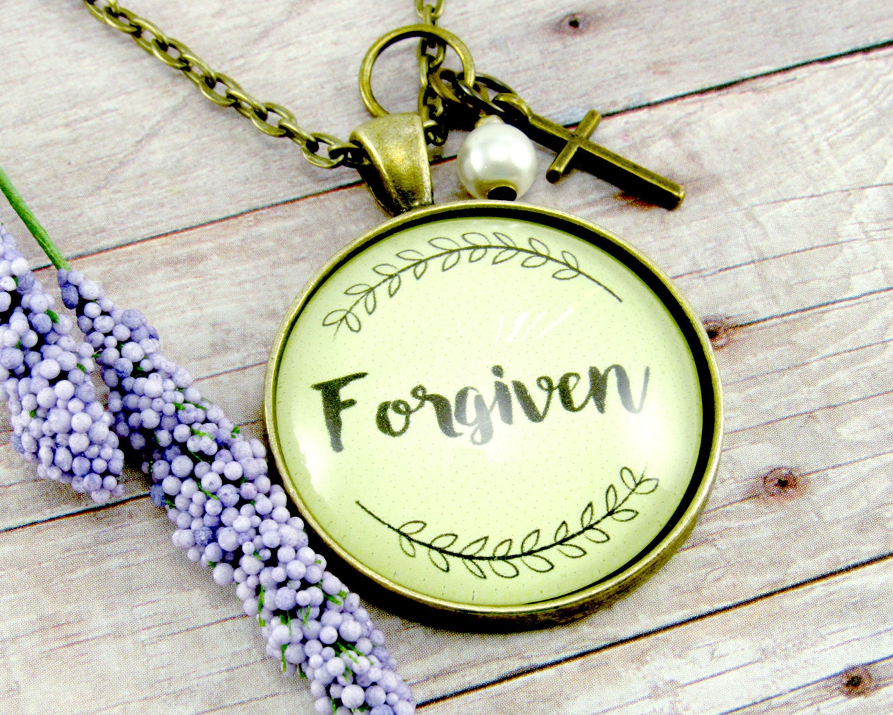 Forgiven Faith Pendant Survivor Necklace Because God is Good