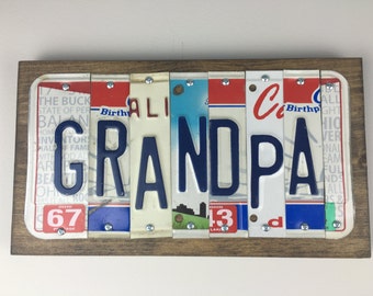 License Plate Sign-- Grandpa Gift- Grandpa Sign-- Grandpa's Birthday- Grandpa Birthday Gift- Car Sign - Vintage License Plates- Garage Sign