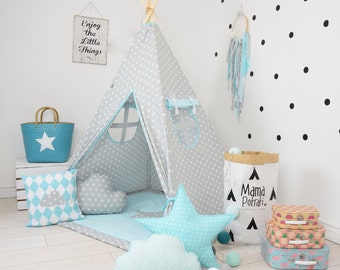 Childrens teepee, playtent, tipi, zelt, wigwam, kids teepee, tent, play teepee, wigwam with mat, lamp, glow READING SPOT with light