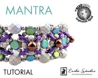 MANTRA bracelet - instant download for the pdf instructions. Bracelet with honeycomb beads, Crescent beads, Mushroom beads, pearls.