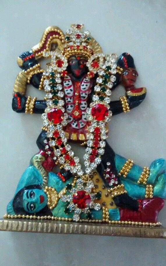 hindu goddess kali traditional decorated brass figure/plaque