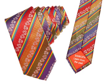 Red Adinkra Gye Nyame Silk Tie, Hand Woven Kente Tie, African Wedding Dress Tie, Mens African Clothing , Adinkra African Style Necktie