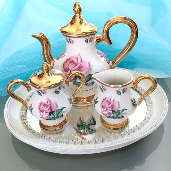 Shabby Chic Vintage Teapot Set Sugar and Creamer Vintage