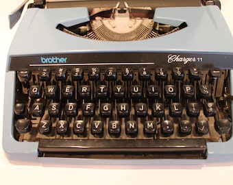 Vintage Blue Brother Typewriter - 1970's Brother Charger 11 - Typewriter with Case