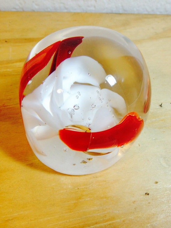 Red And White Glass Paperweight By Baryonyxoffice On Etsy