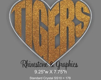 Tiger's Heart Shaped Outlined in Crystal Rhinestones Design Pattern Instant download EPS SVG Cutting Files