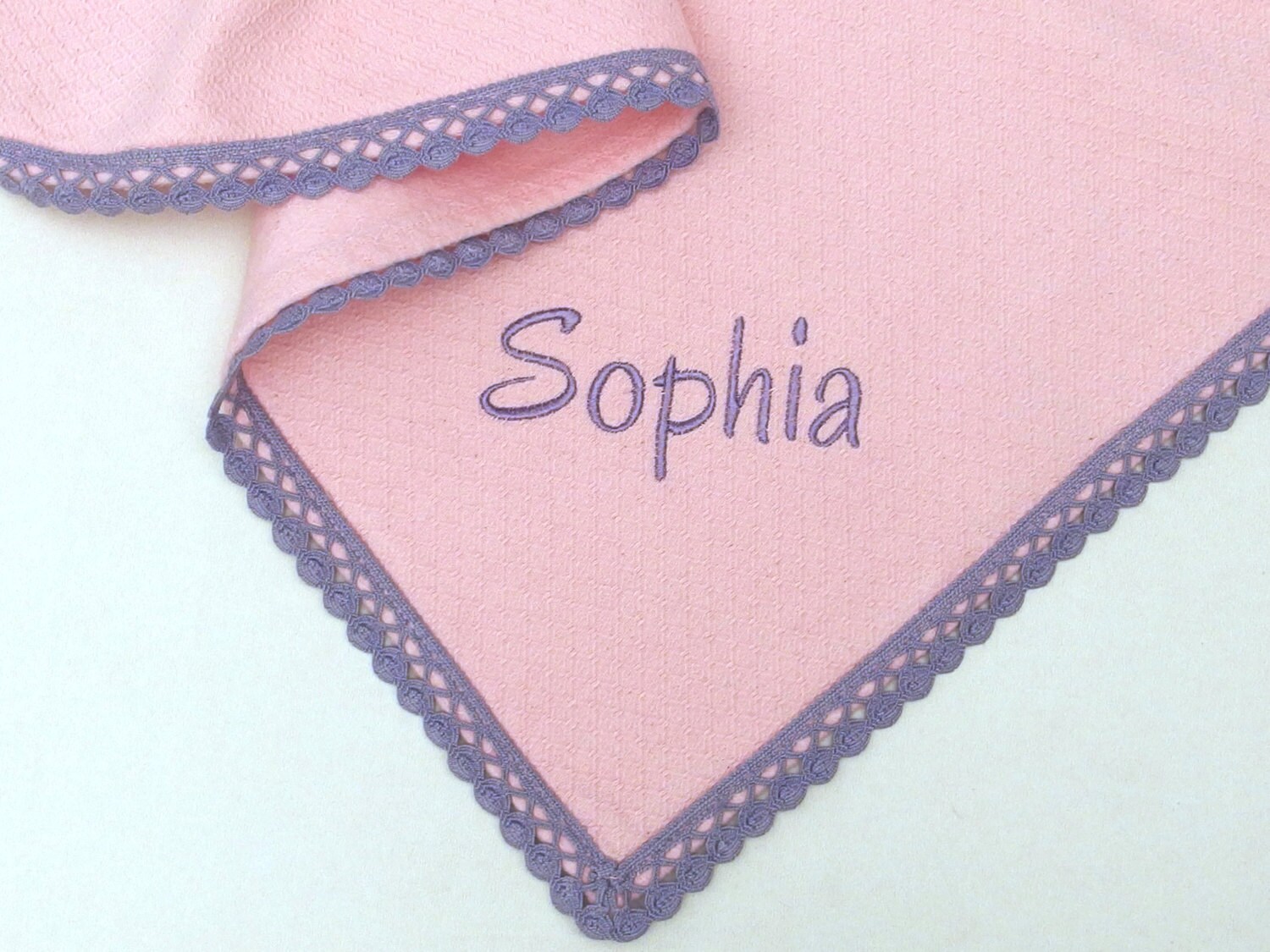 Personalized Pink Flannel Baby Blanket Lavender Lace Girl