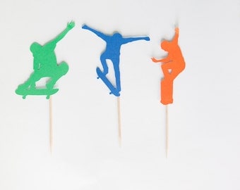 Skateboarding cupcake toppers, skateboarding, skater party, skateboard toppers, skateboard party, skateboarding birthday, set of 12