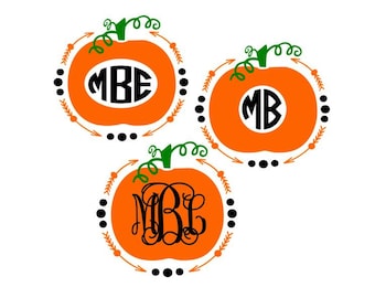 Monogram Pumpkins/Arrow Frame; SVG, Studio 3, DXF, PS, Ai and Pdf Digital Files for Electronic Cutting Machines