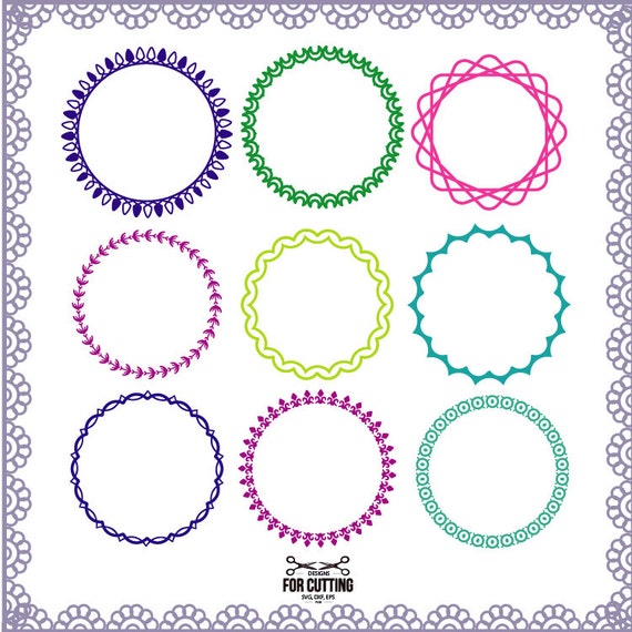 Swirly Circle pack Monogram frames cut Files SVG DXF EPS.