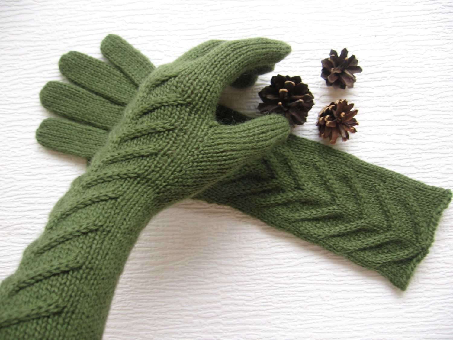 Women's long gloves Winter 100 pure wool Hand knit warm