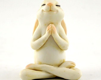 2.25" Yoga Bunny - Seated Namaste Pose Fairy Garden Terrarium Rabbit Dollhouse