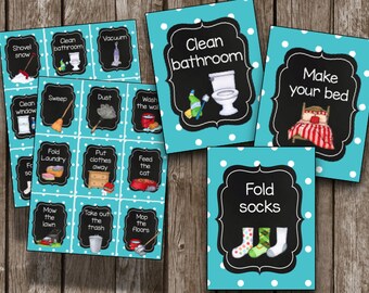 50% OFF SALE Chore Cards {INSTANT Download} Printable Chore Chart - Kids routines - Children - Chalkboard