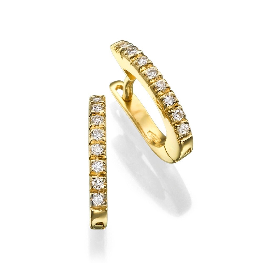 Thin Diamond Hoop Earrings in 14K Yellow Gold for Women Omega