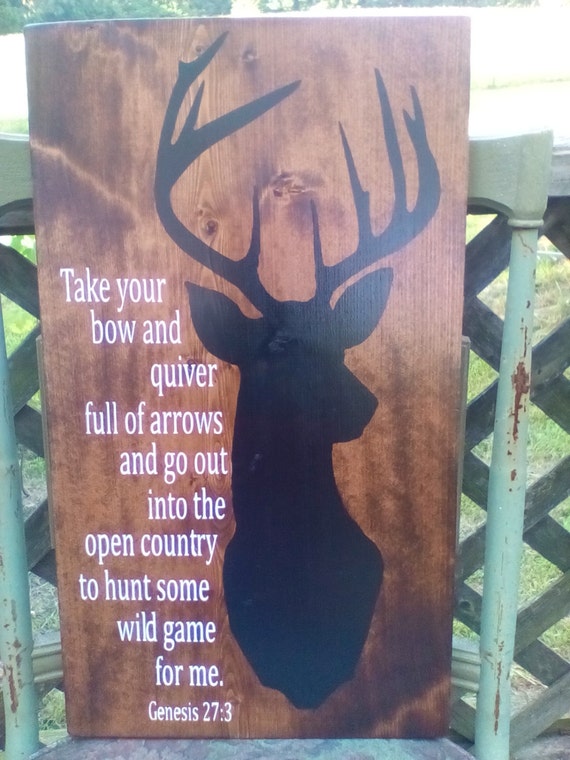 Deer Hunter Bible Verse hanging Sign Large Primitive Hand