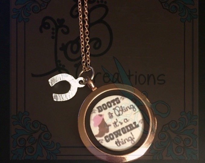 Boots & Bling Cowgirl Thing Memory Locket Rose Gold Colored Gifts for her