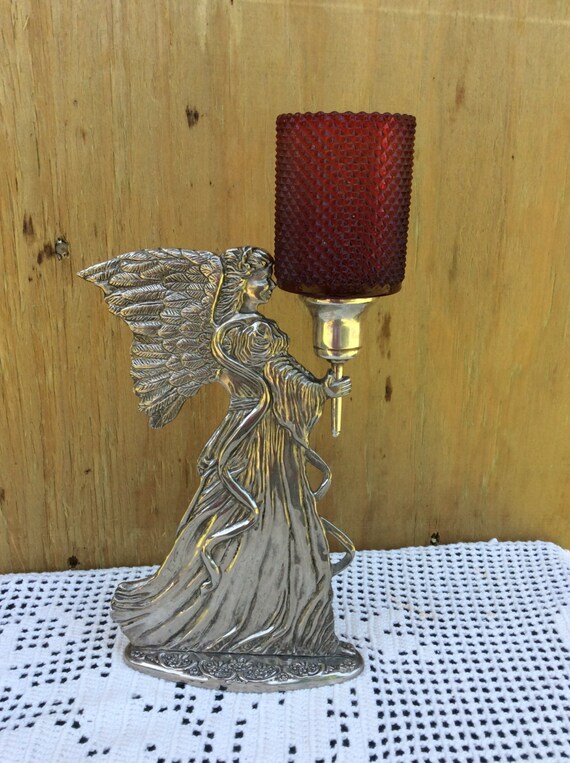 Vintage Pewter Angel Carrying Candle Holder by VineyardAvenue