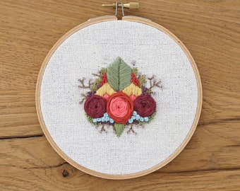 Flower and Nature Embroidery Hoop Art, Hand Stitched Hoop Art, Wall Decor