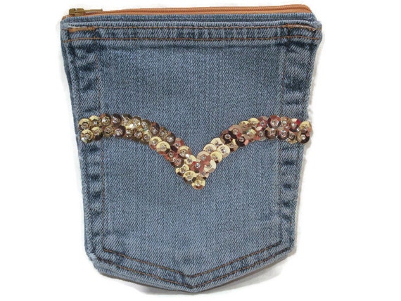 Denim Pocket Coin Purse Handmade Zipper Pouch by AStudiobytheWoods