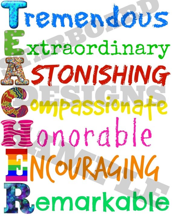 Items similar to TEACHER acrostic printable, teacher wall art