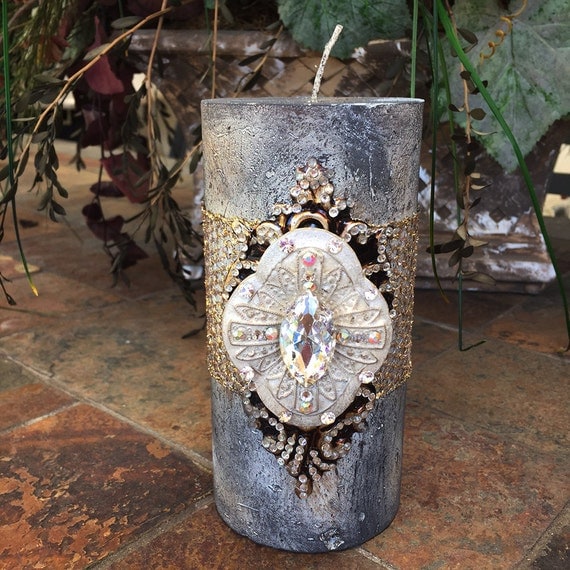 Luxury Pillar Candle Swarovski Crystals Home Decor Single
