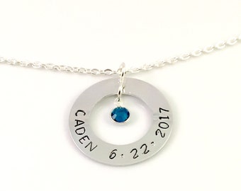 Mothers necklace, new mom necklace, birth name necklace, new mom jewelry, name necklace, personalized mommy necklace, hand stamped necklace