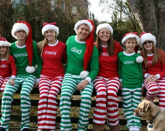 Christmas Pajamas - Embroidered name Christmas Pj's - Christmas Pajamas for the family - Family Christmas Pajamas with Name