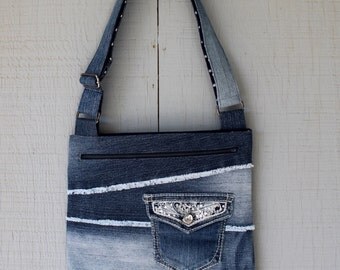 Denim Handbag with Large Front Pocket Back Zipper by AllintheJeans