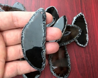 ONE black agate slices DRILLED polished slabs with holes agate pendant beads - selected at random