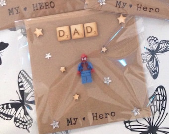 Dad birthday card, dad hero birthday card, dad fathers day card, dad hero card, daddy hero, dad my hero , dad minifigure card