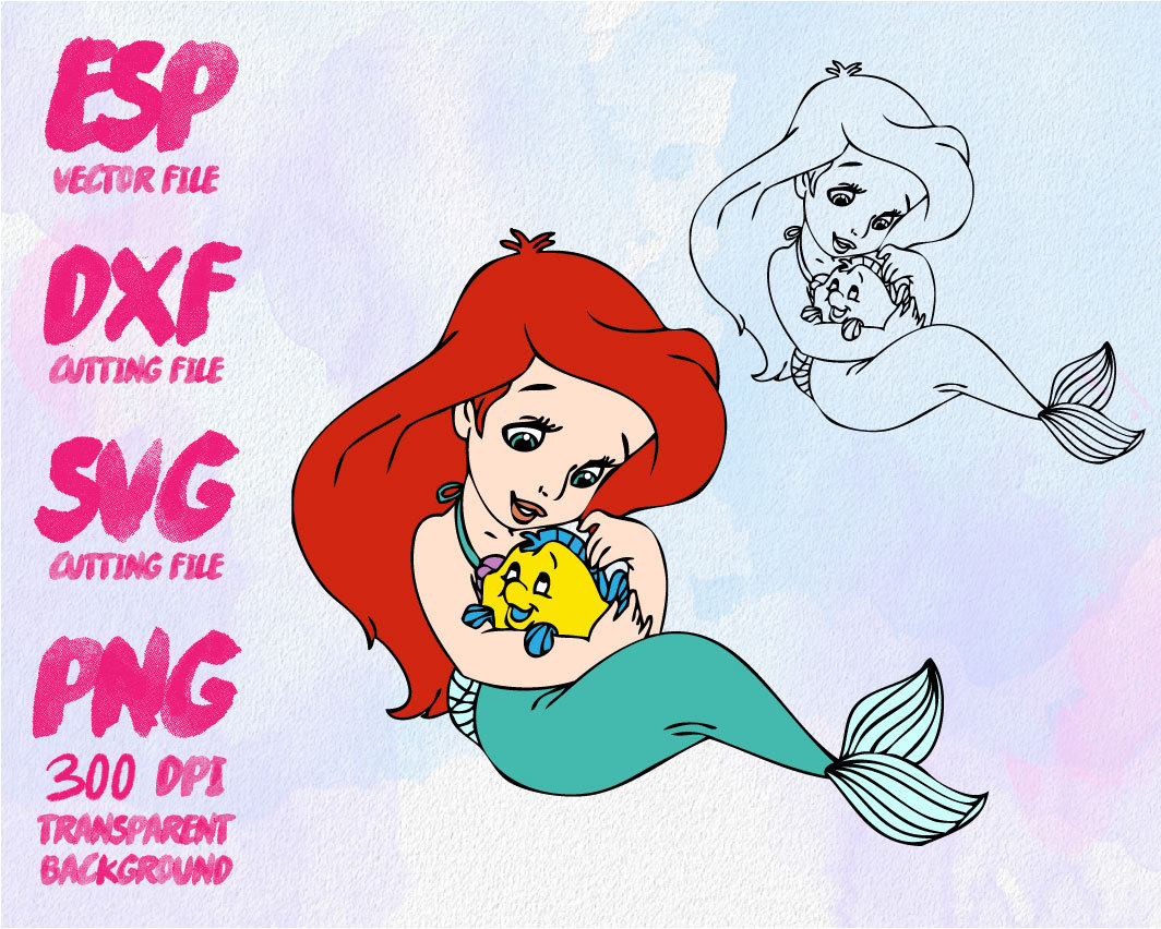 Download Disney Little Princess Ariel Clipart SVG Cutting ESP
