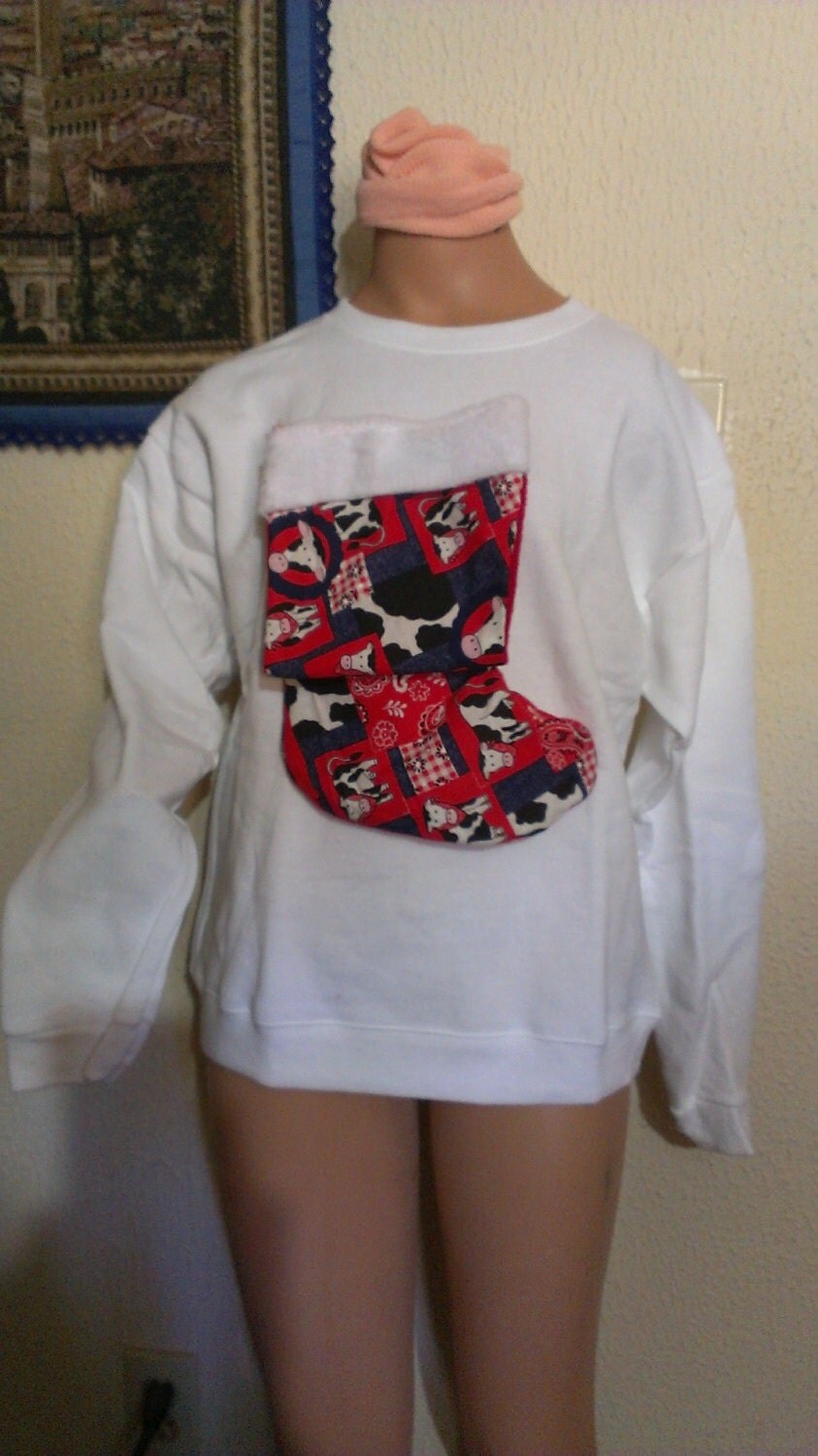 Christmas Stocking Ugly Sweatshirt White Costume Moo Cow