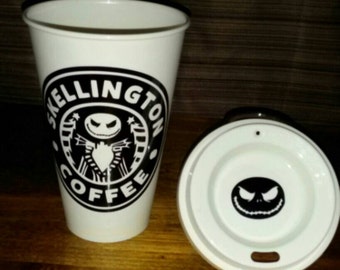 Skellington Coffee Cup Plastic Reusable Travel- Nightmare Before Christmas - Jack Skellington Coffee Top Selling Halloween - Halloweentown