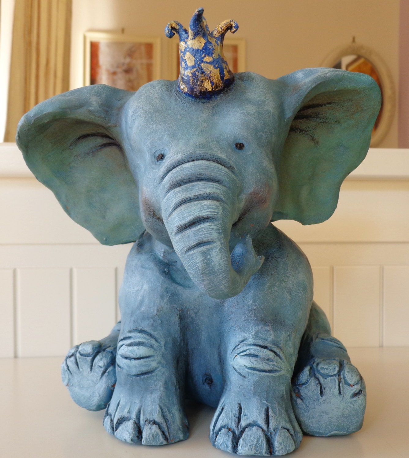 Cute bady blue elephant Nursery decor Ceramic baby elephant