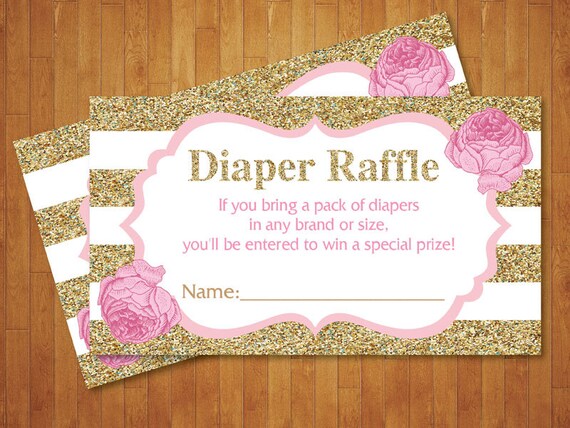 raffle baby diaper shower Gold Ticket. Diaper Baby Raffle Shower Glitter. Pink and Gold