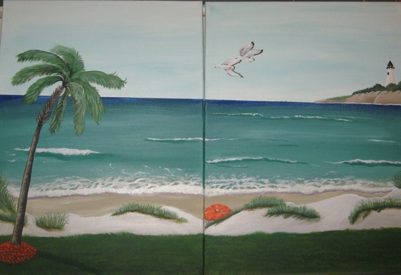 Seascape 2-part Beach Painting Original Artwork Custom Art