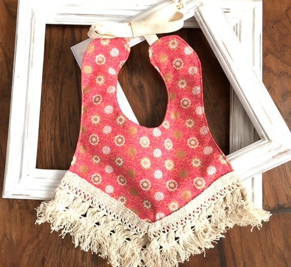 Coral and Gold Boho Drool Bib/Drool Bib/Baby by OccasionalGoods