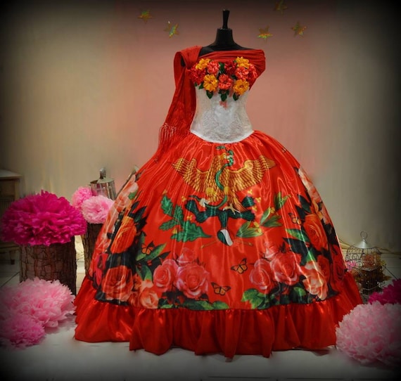 Mexican Quincea era Dress  Frida Kahlo Inspired  Ball Gown  