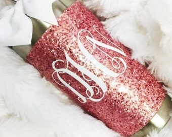 Glitter Yeti Rambler in Large Rose Gold- with Lid & Bow!