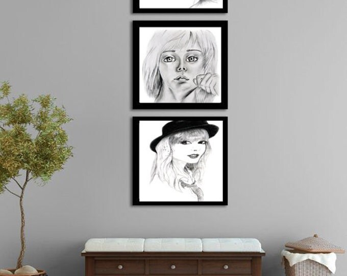 Beautiful Girl Print, Girl Pencil Sketch, Printable Pencil Drawings, Girl Portrait Printable, Instant Download Fine Art Home Decor