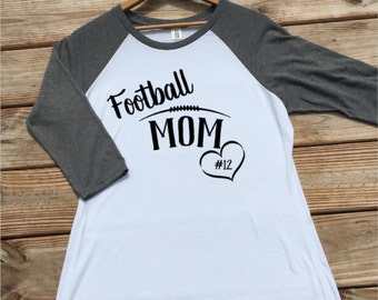 Personalized Football Mom Shirt, Raglan, Baseball Tee Women, White Shirt, Sports Mom Shirts, Football Clothing, Mom Clothes, Size S-XXL