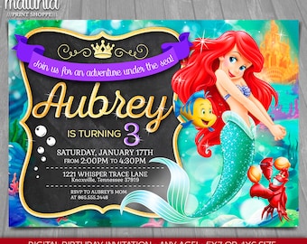 Little Mermaid Invitation - Disney Princess Ariel Invite - The Little Mermaid Birthday Invitation - Disney Princess Ariel Birthday Party