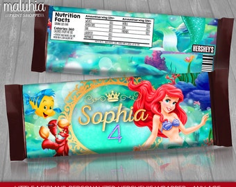 Little Mermaid Hershey Candy Bar Wrappers - PERSONALIZED - Disney Little Mermaid Hershey's Chocolate Party Printable - Under the sea