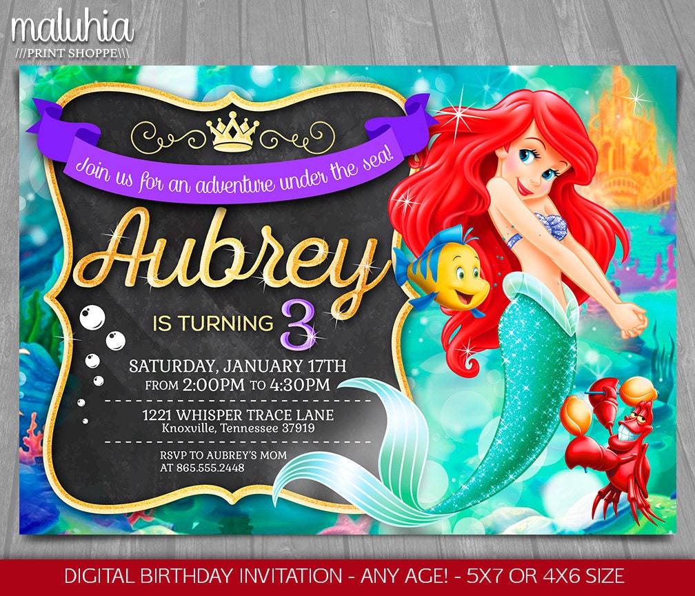 Ariel Birthday Invitations Free 6