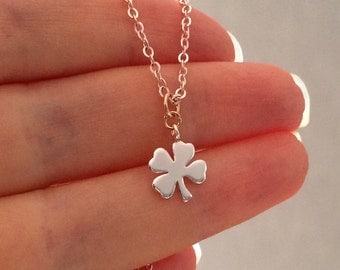 Rose gold four leaf clover necklace, rose gold necklace, small rose gold shamrock necklace, lucky clover charm necklace, jewellery, jewelry