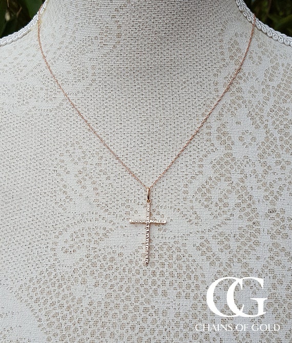 Fine 9ct Rose Gold Cross Necklace with a Hammered Finish