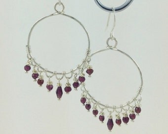 Items similar to Garnet hoop Cluster gemstones,Fine jewelry,dangle ...