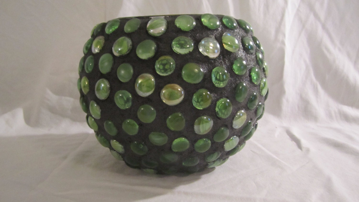 Green Mosaic Candle Holder with Candle and Glass Nuggets