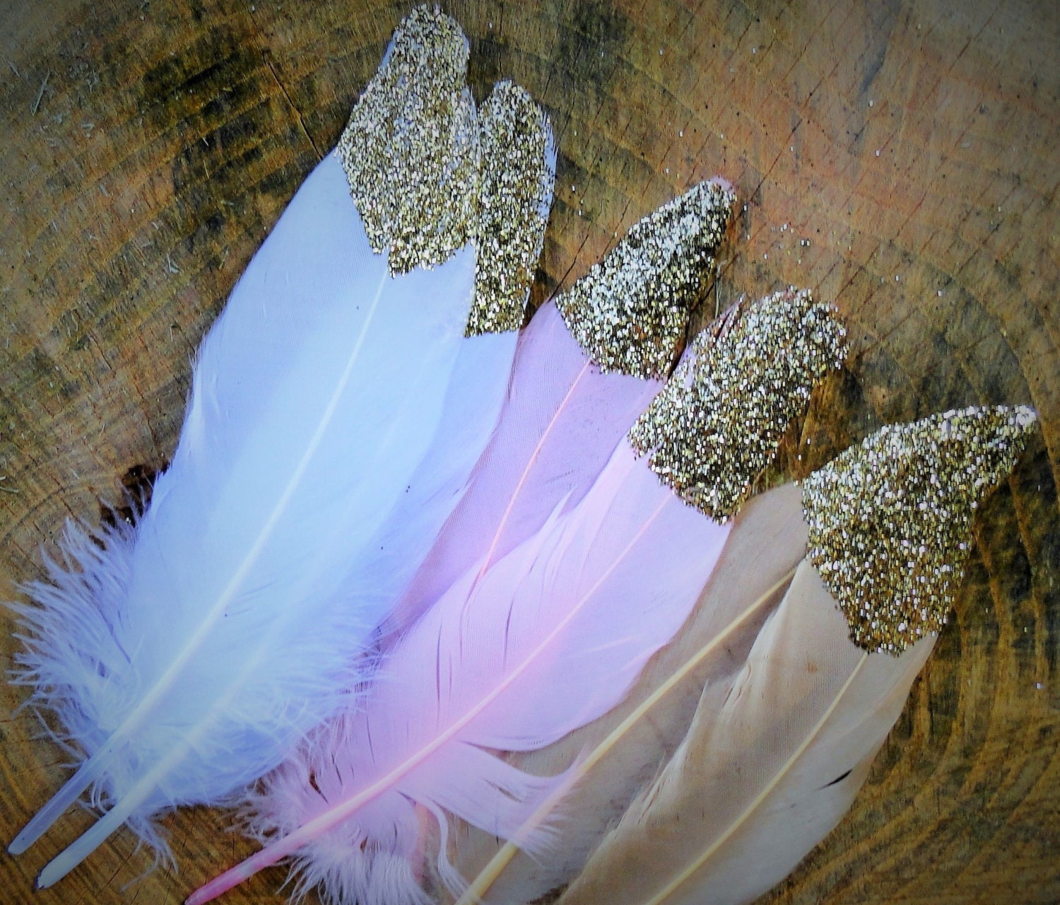 6 Gold Glitter Dipped Feathers DIY Banner for by WildOneFeathers