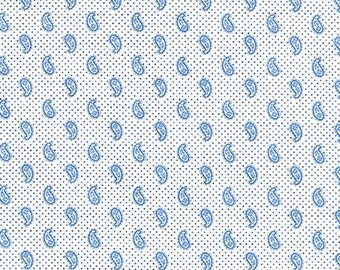 Sevenberry: Petite Foulard by Robert Kaufman, Blue Paisley & Pin Dot Print Perfect for Shirts and Blouses 100% Cotton Fabric - Half Yard